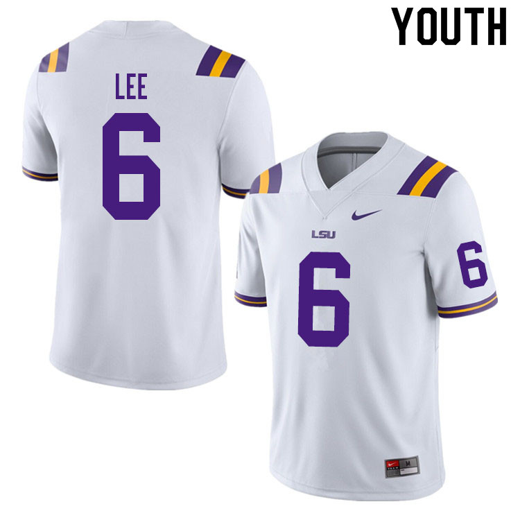 Youth #6 Devonta Lee LSU Tigers College Football Jerseys Sale-White